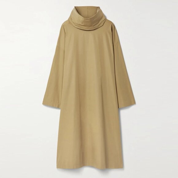 THE ROW "Balsa" Draped Cotton-Poplin Midi Dress in Sand, size Small (fits S-L) - Picture 3 of 12